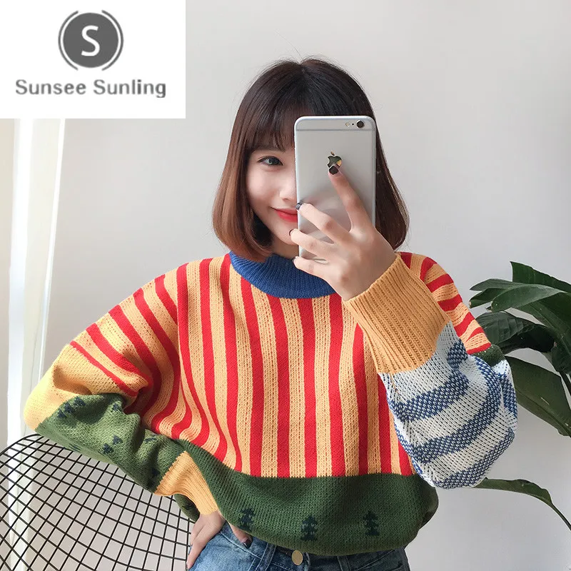 Свитер женский трикотажный свободный в стиле Харадзюку | Женская одежда