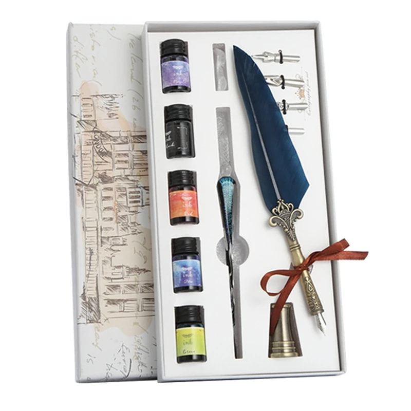 

Glass Pen Ink Starry Water Pen Crystal Pen Feather Set Student Handmade Gradient Net Red Chinese Writing Brush