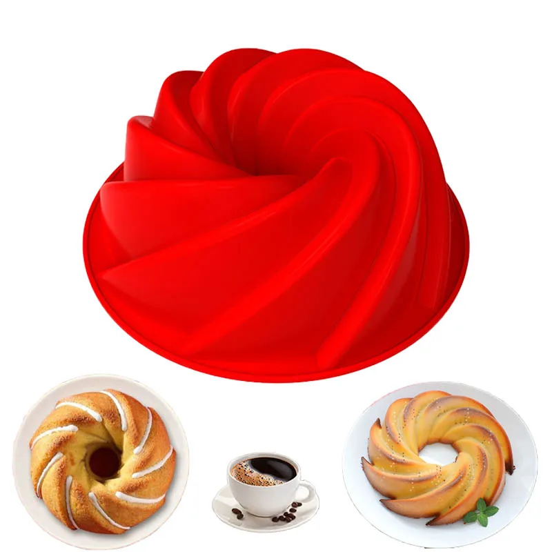 

Large Spiral shape silicone Bundt Cake Pan 10- inch, Bread Bakeware Mold baking Tools Cyclone Shape Cake Mould DIY Baking Tool