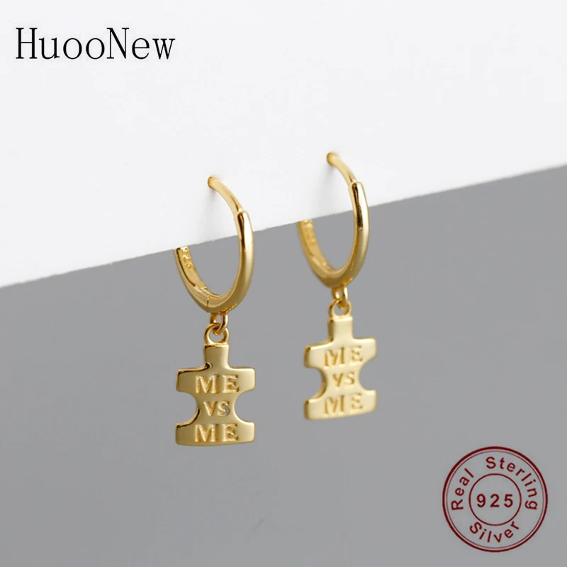 

925 Silver Small Gold Color Puzzle Me VS Me Bead Hoop Earring Piercing Pendientes Boucles Doreilles Brinco For Women 2020 New