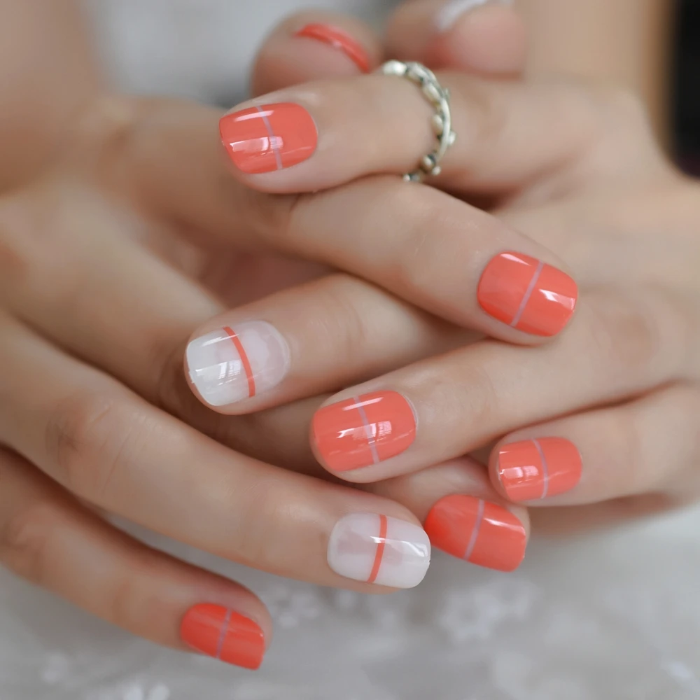 Искусственные накладные ногти LightCoral Ombre, гладкий УФ-гель, Акриловый Овальный лак для ногтей, средний цвет, накладные ногти, 24 шт - Цвет: L5285