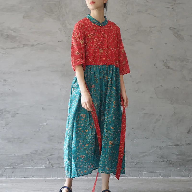 Женское свободное удобное платье Johnature Ретро на шнуровке в китайском стиле с