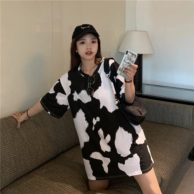 Women T-shirt Cotton Cow Print Graphic Clothing Aesthetic Kawaii Vintage Summer Clothes 2020 Fashion Kpop Streetwear | Женская одежда