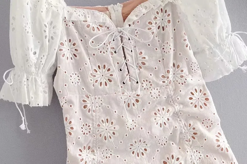 Женское кружевное платье TEELYNN белое хлопковое с цветочным рисунком богемное