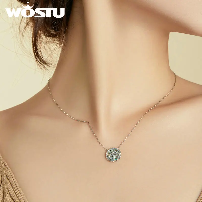 WOSTU 925 стерлингового серебра ожерелье Древо Жизни Длинные звено цепи для женщин