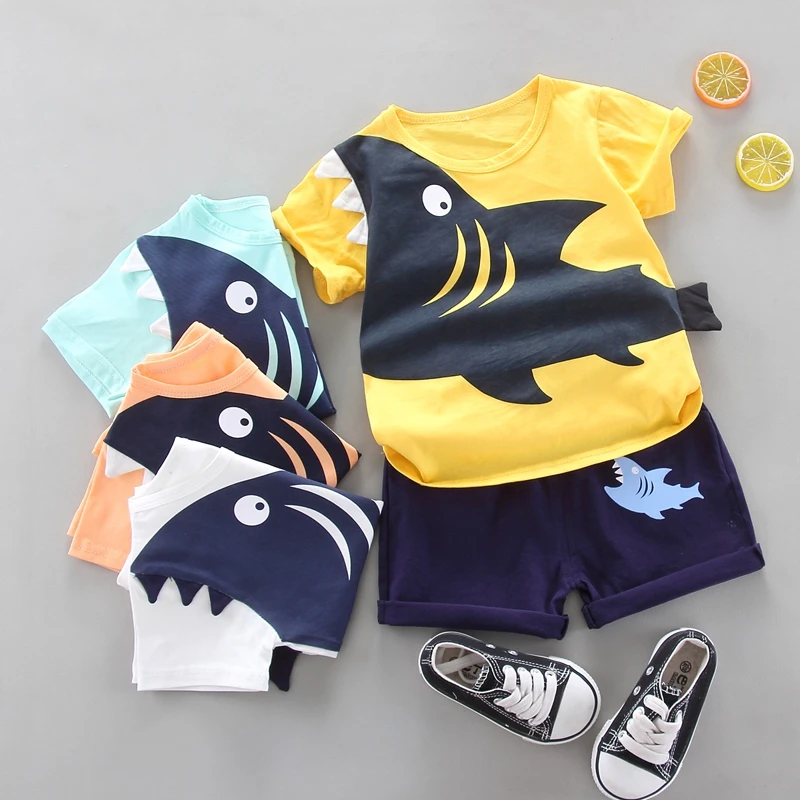 

Summer Children's Baby Boys Clothing Suit Cartoon Animals Print Round Neck T-Shirt + Short Pants Kids Boy Two-piece Suit