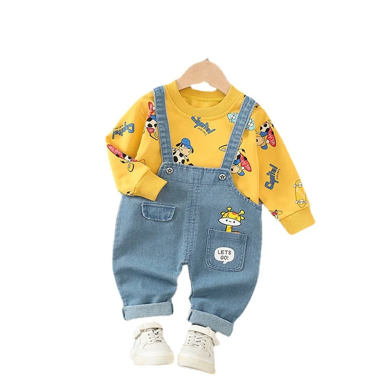 

New Spring Autumn Baby Boys Girls Clothes Children Cartoon Cotton T-Shirt Overalls 2Pcs/Set Toddler Sport Costume Kids Tracksuit