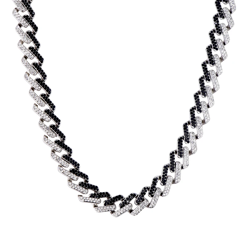 silverblack necklace D&Z, 13 мм, в стиле хип-хоп, со льдом, Bling, циркониевые, в стиле Майями, кубинские звенья, ожерелья-цепочки для мужчин, модные ювелирные изделия, 1 комплект, Прямая поставка - Окраска металла: silverblack necklace