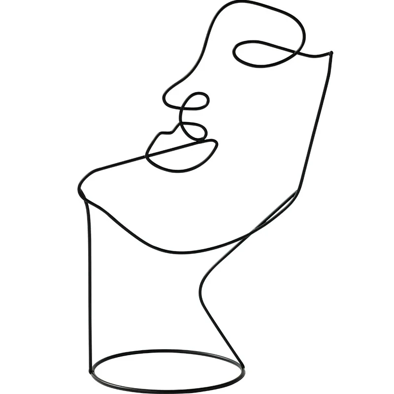 

Human Face Figure Metal Face Black Decorative Statue Abstract Decoration For Home Art Nordic Ornament Decorative