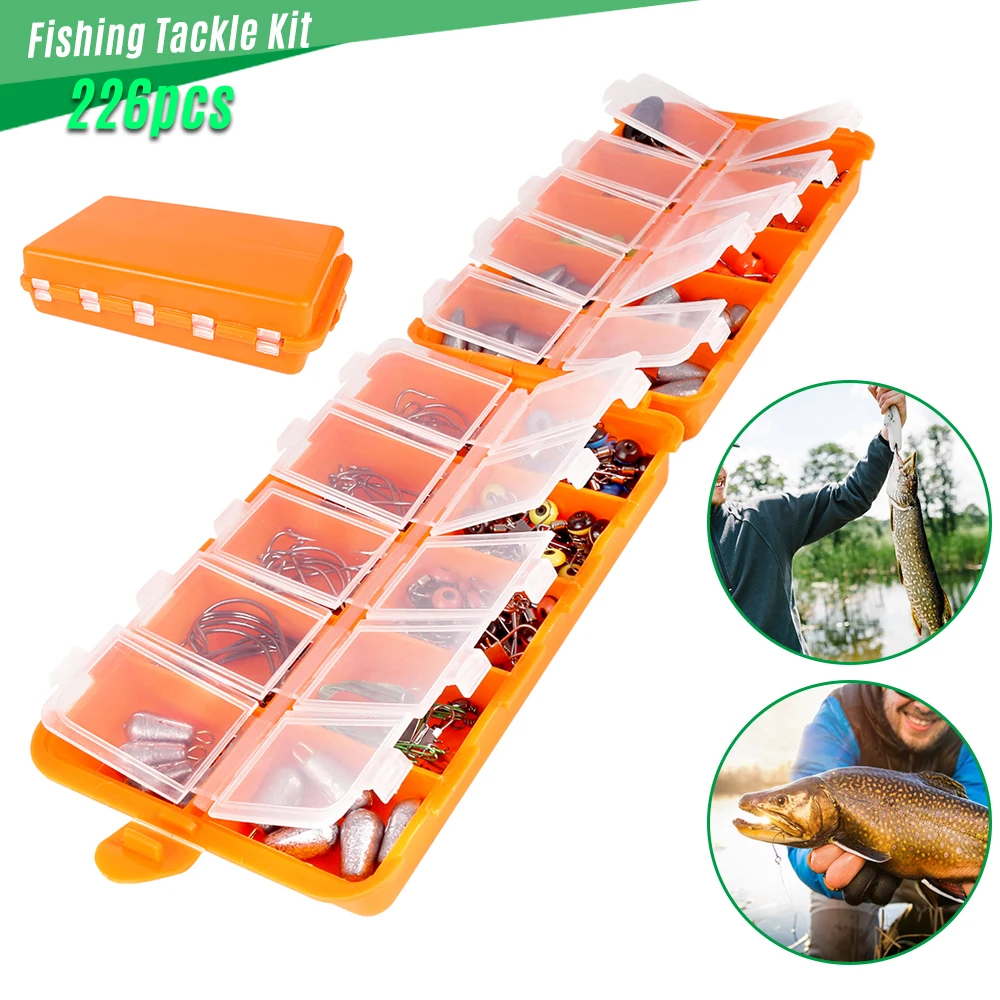 

226pcs Fishing Accessories Kit Jig Hooks Bullet Bass Casting Weights Fishing Swivels Snaps Fishing Tackle Set with Tackle Box