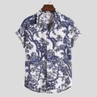 Рубашка мужская с этническим принтом, Харадзюку, с отложным воротником, на пуговицах, повседневная Гавайская блузка с коротким рукавом, Fashoin