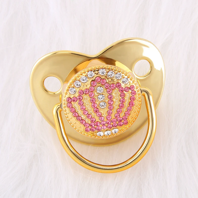 

0-18 Months Luxury Baby Pacifier Bling Pink Crown Pacifier with Rhinestones Baby Orthodontic Dummy Soother Nipple Shower Gift
