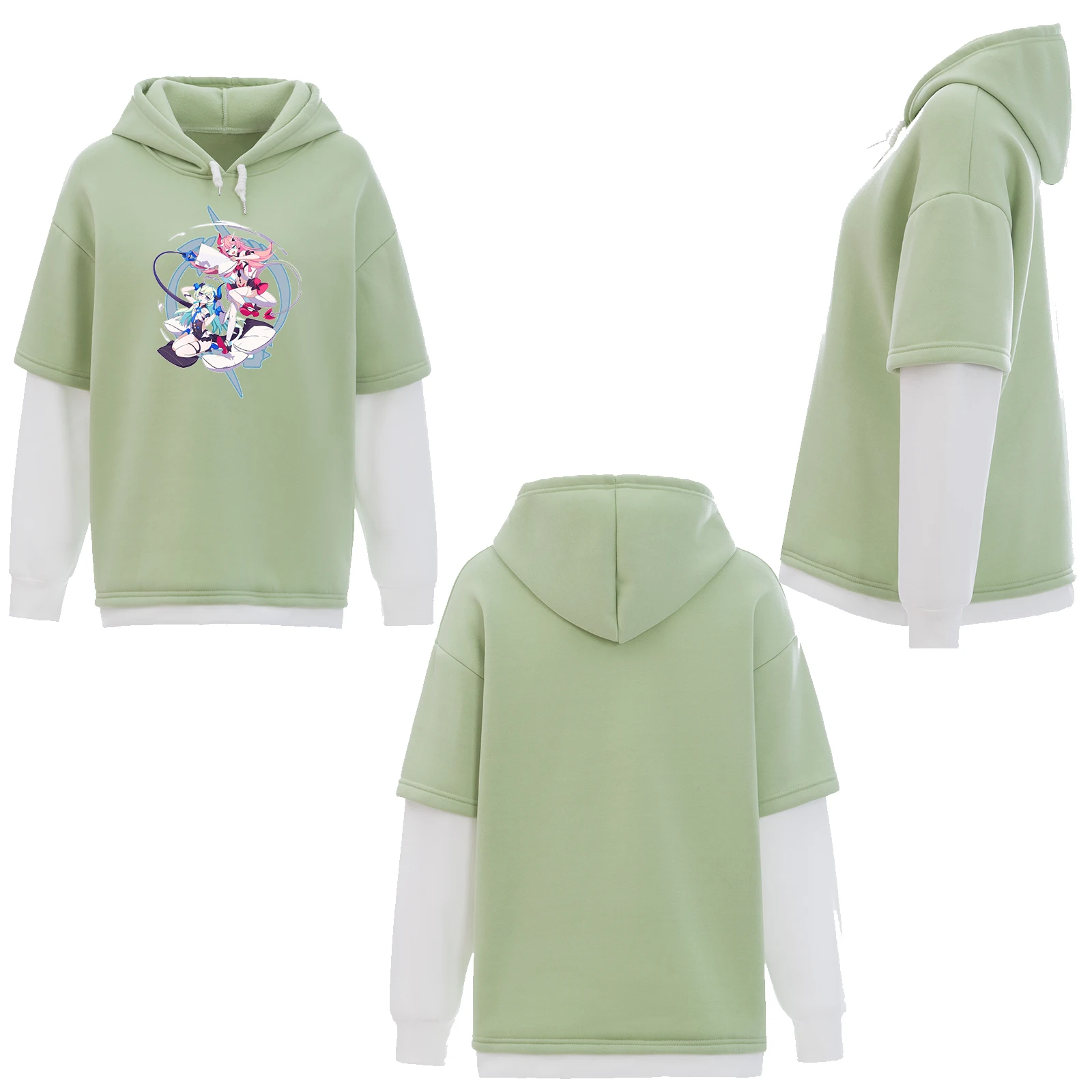 

Толстовка женская оверсайз с рисунком, милый свитшот с круглым вырезом и длинным рукавом, худи с кулиской и цветными вставками в стиле K-POP, японское аниме