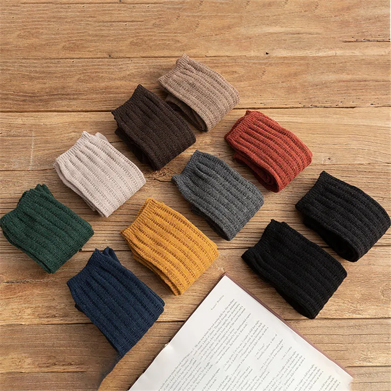 

Solid Color Cotton Socks Autumn/Winter Warm Women's Socks Soft Comfortable Knitted Girls Casual Socks Middle Long Female Sox