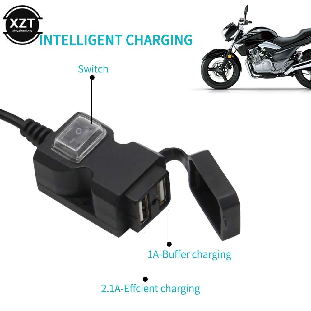 Dual USB Port Waterproof Motorcycle Handlebar Charger 12V 5V 1A/2.1A Adapter Power Supply Socket for Mobile Phone image 4