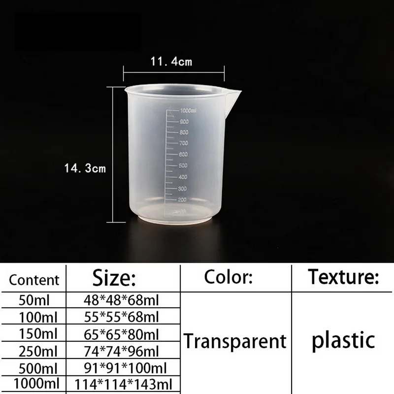 

20ml / 30ml /50ml /300ml /500ml/1000ml Plastic Graduated Measuring Cup For Baking Beaker Laboratory Supplies