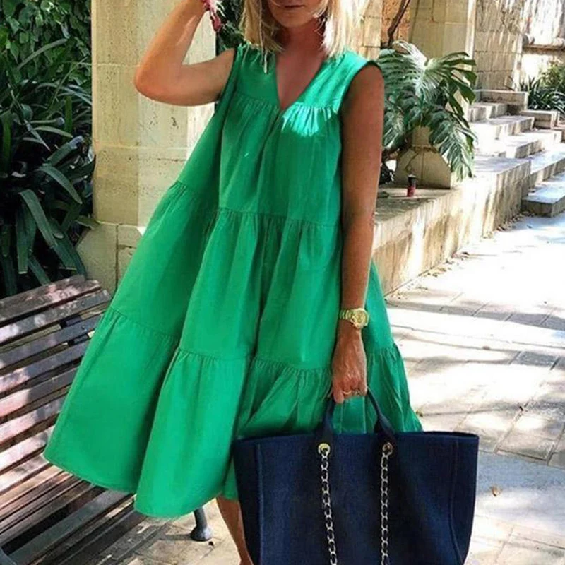 Повседневное свободное платье трапеция в стиле ретро с коротким рукавом и