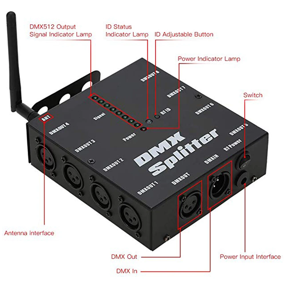 DMX512 Оптический изолированный сплиттер XLR 3Pin 8 way беспроводной DMX