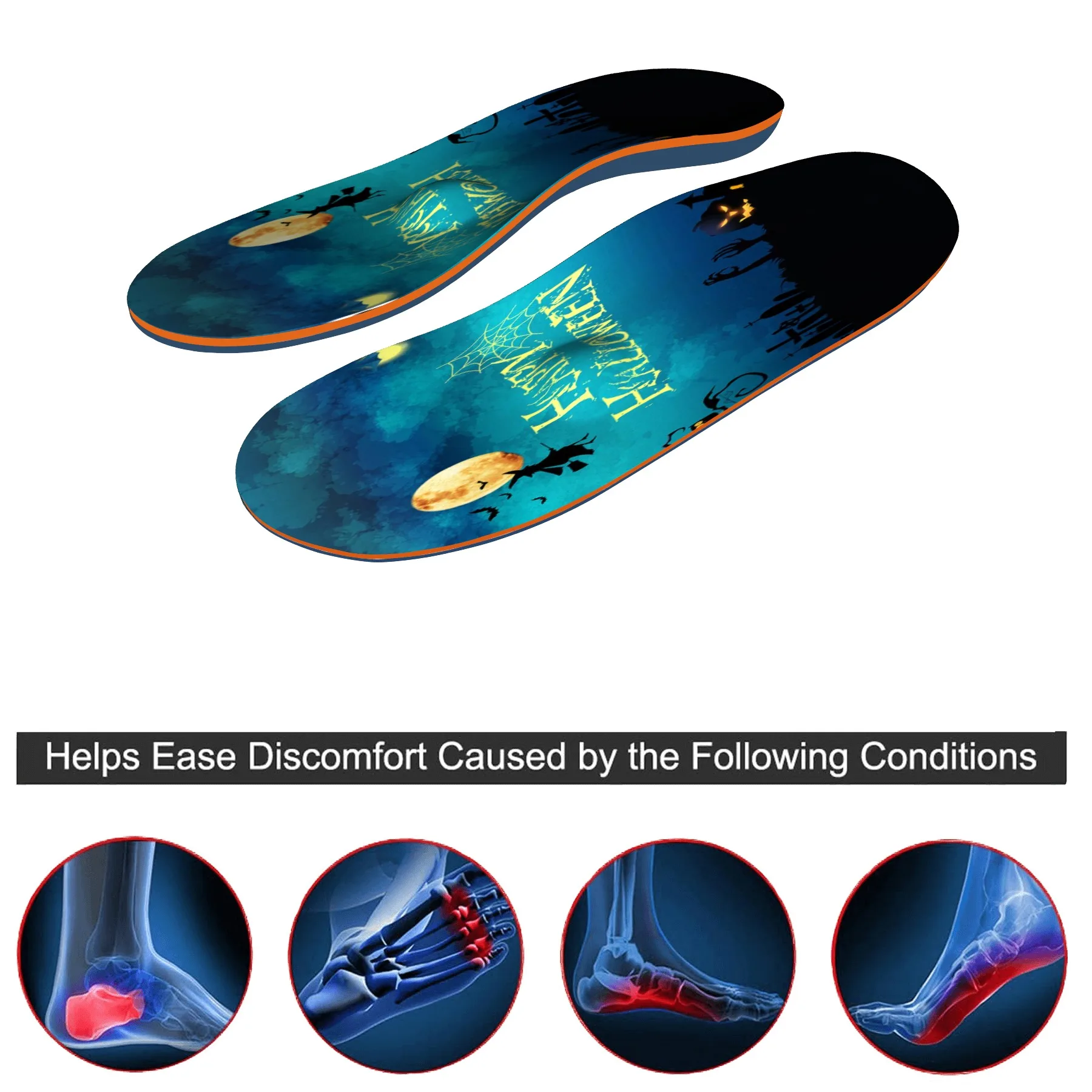 Halloween witch flat plantar fasciitis arch support orthopedic insole comfortable non-slip orthopedic men and women