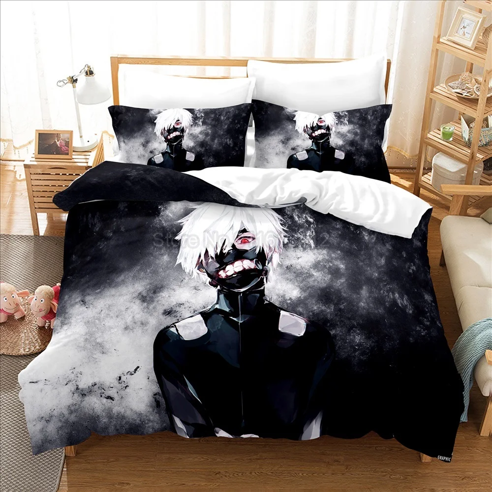 Anime Tokyo Ghoul 3D Printed Bedding Set Japan Cartoon Manga Duvet Covers Pillowcases Comforter Bed Set Bedclothes (NO sheet)