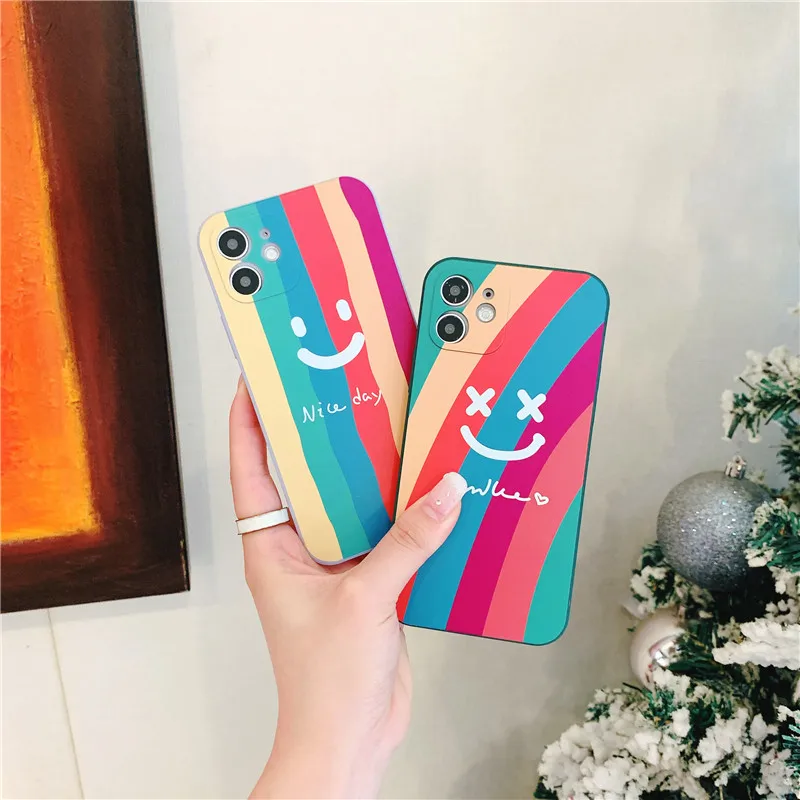

Ultra-thin Smile Square Liquid Silicone Phone Case For iPhone 12 11 Pro Max SE XSmax XR X 8 7 6 Plus Luxury Cute Soft Cover