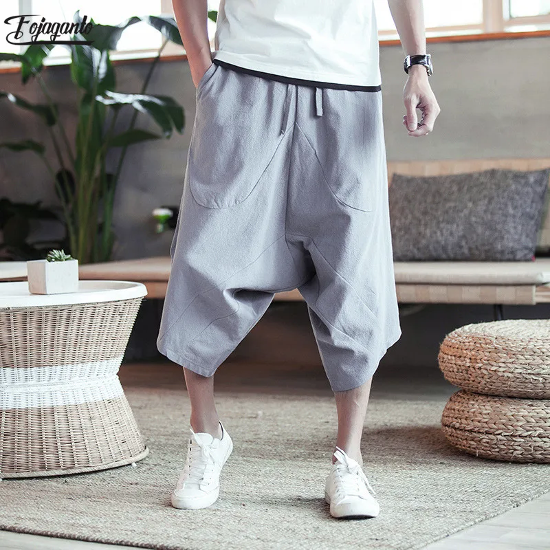 Модные однотонные штаны Fojaganto для улицы мужские свободные шаровары брюки до