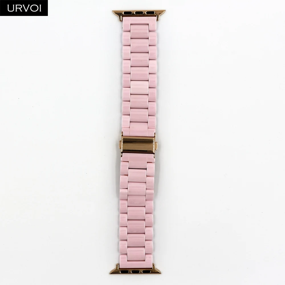 Pink Браслет URVOI link для apple watch 5, 4, 3, полностью керамический ремешок для iWatch 40 мм, 44 мм, блестящая пряжка на запястье, современный дизайн - Цвет ремешка: Pink