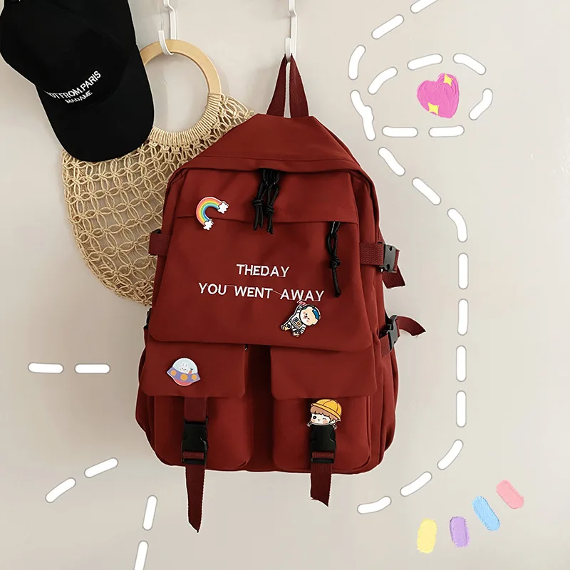 

NEW Girl Harajuku Backpack Badge Fashion Book Ladies School Bag Women Waterproof Nylon Backpack Cute Student College Bags New