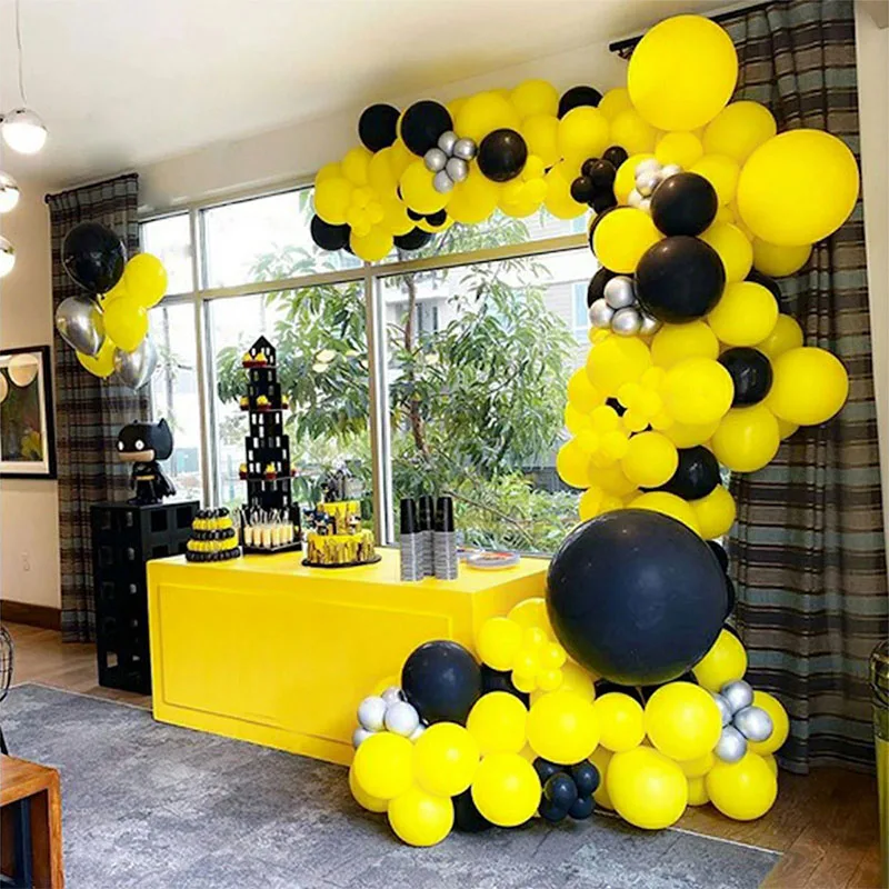Juego de globos de l&aacute;tex para decoraci&oacute;n del hogar, Kit de globos de guirnalda de Color met&aacute;lico, amarillo y negro, 111 unids/set por Set-1
