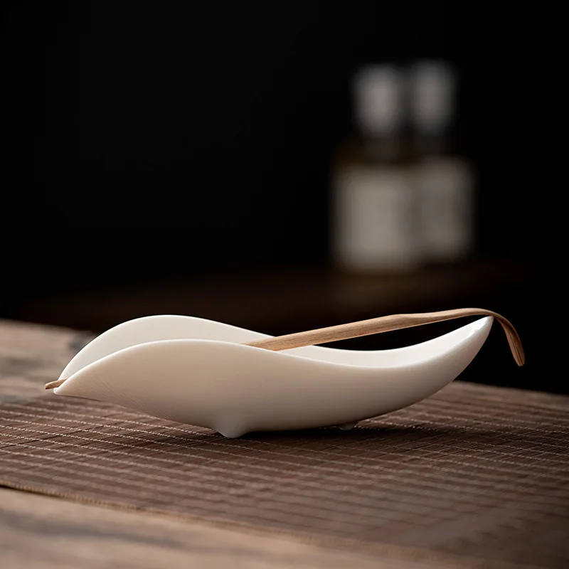 Juego de 2 unids/set De cucharadita de cer&aacute;mica con forma de hojas rizadas, pala de t&eacute; de estilo chino tradicional, cuchara de t&eacute; de Kung Fu chino, accesorios de t&eacute;-3