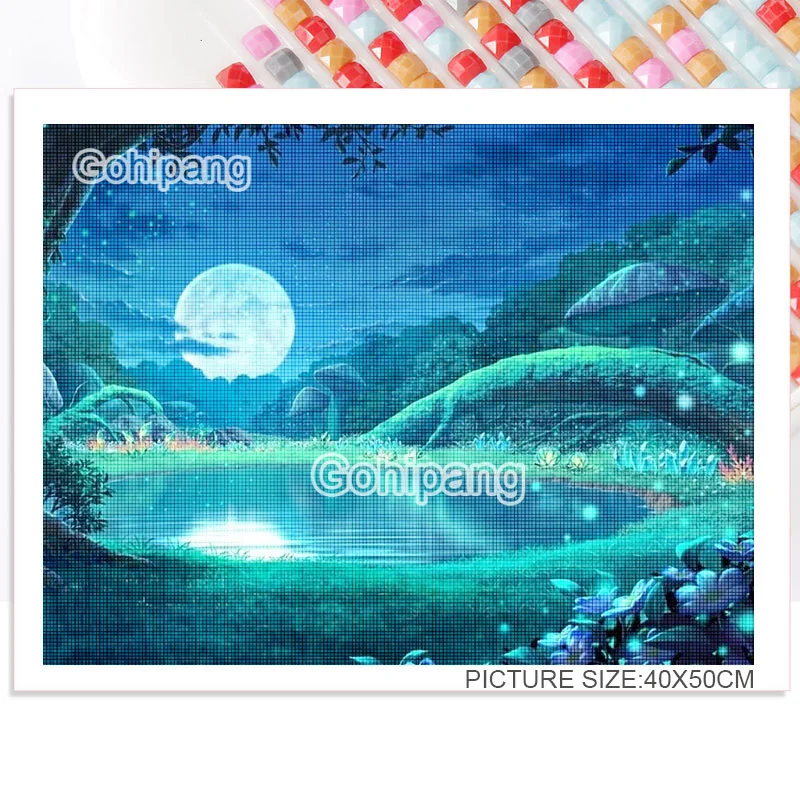 

Diamond Painting Abstract Art Landscape Trees Moon Mystery Light DIY Cross Stitch Rhinestones Square/ Round Diamond Home Decorat