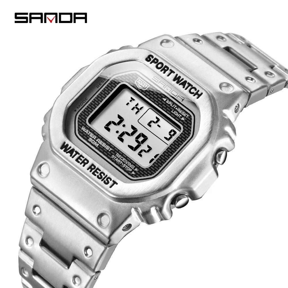 

SANDA Fashion Sports Watch G-type Military Watch Men's Stainless Steel Business Waterproof Electronic Watch Relogio Masculino