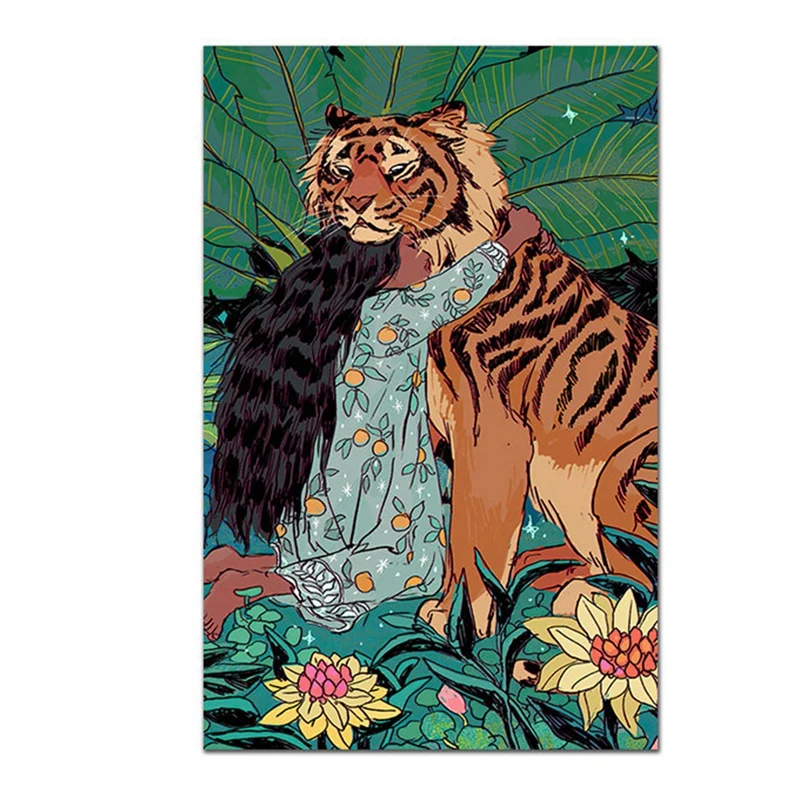 

DIY наборы для алмазной живописи для взрослых, полный набор для рисования с кристаллами Стразы, для украшения дома, девочка и тигр
