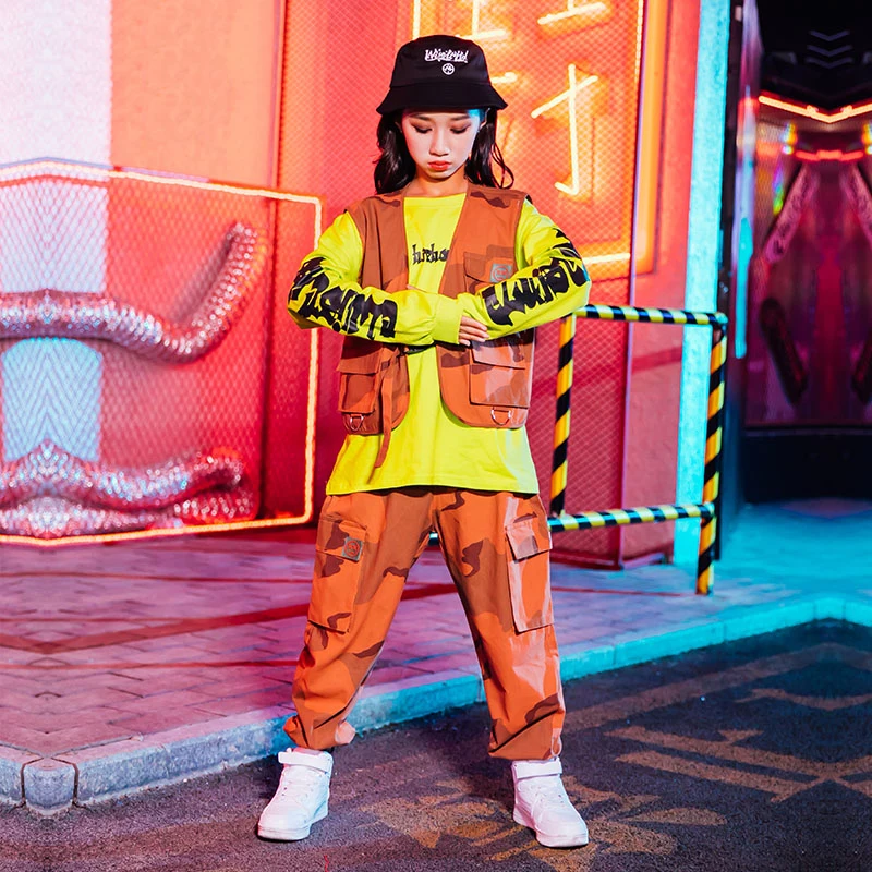 Фото Костюмы в стиле хип хоп для девочек модный Камуфляжный жилет штаны уличная