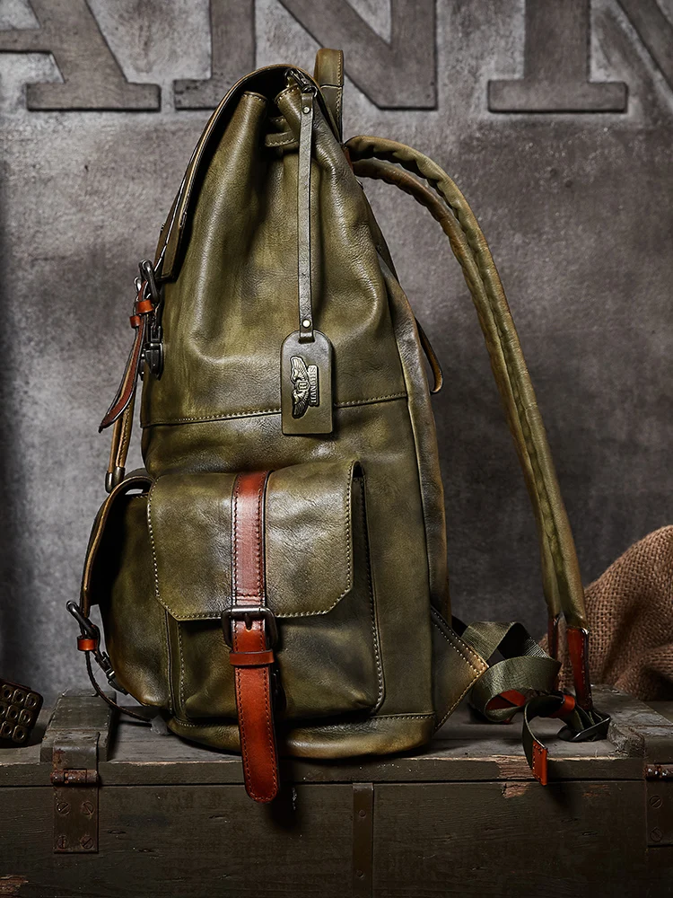 Рюкзак мужской из натуральной кожи растительного дубления большой емкости для