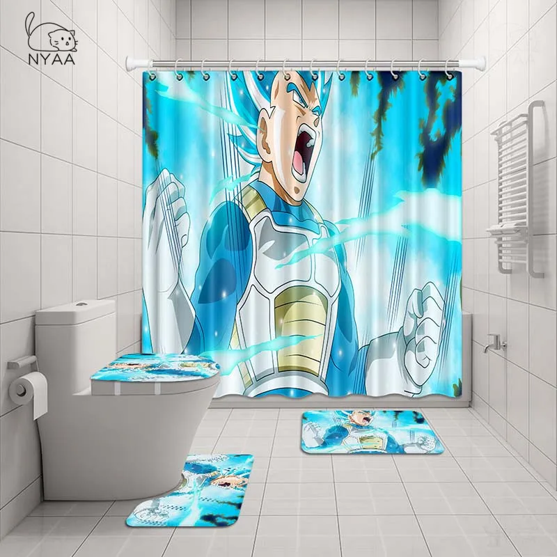 NYAA 4 шт. DRAGON BALL занавеска для душа стойка для тряпок крышка для унитаза коврик набор ковриков для ванной комнаты декор - Цвет: NY2343