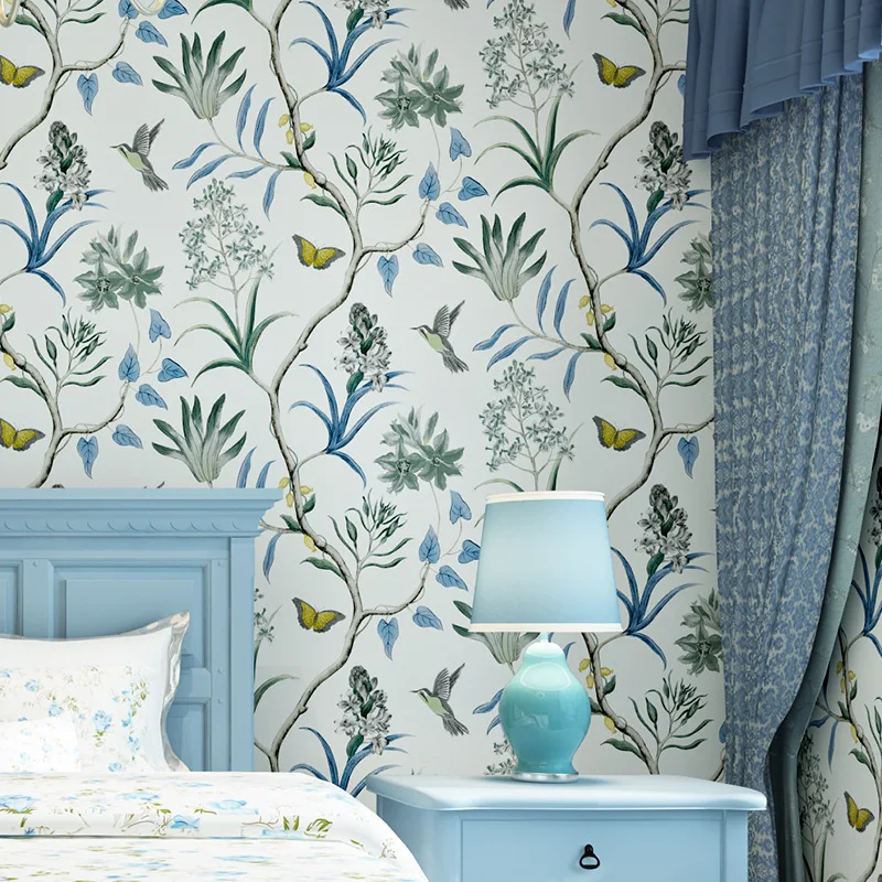 Американский кантри обои ретро Ностальгический зеленый пасторальный цветок ТВ