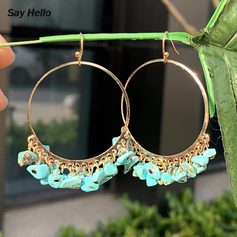 SAY HELLO серьги кольца из бирюзы с неровным камнем подвеска Зелеными камнями