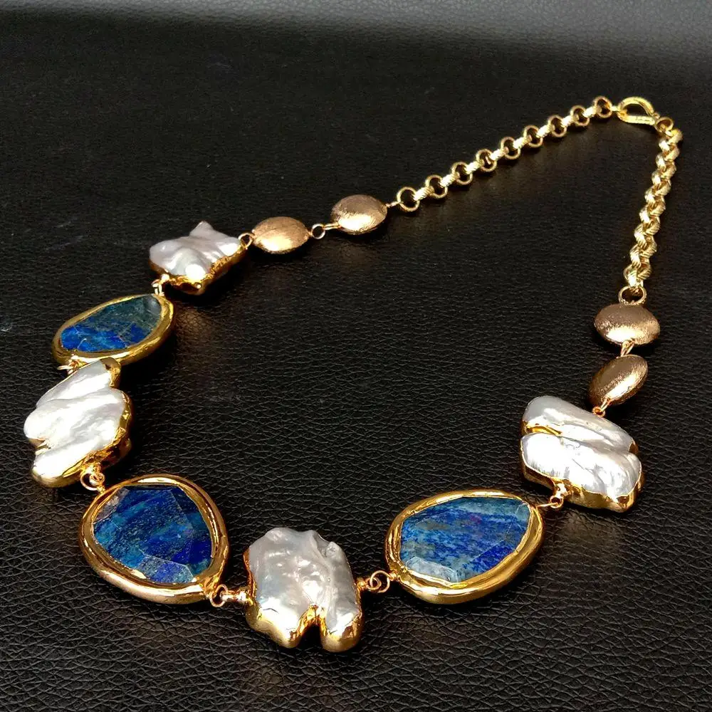 Y · YING 21 ''натуральный серый Кеши жемчуг синий Лапис кусок желтого золота Цвет