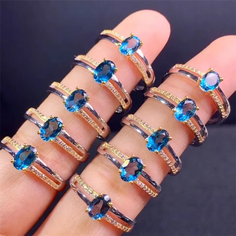 Кольцо с натуральным топазом Серебро S925 пробы Женское кольцо лондонским голубым