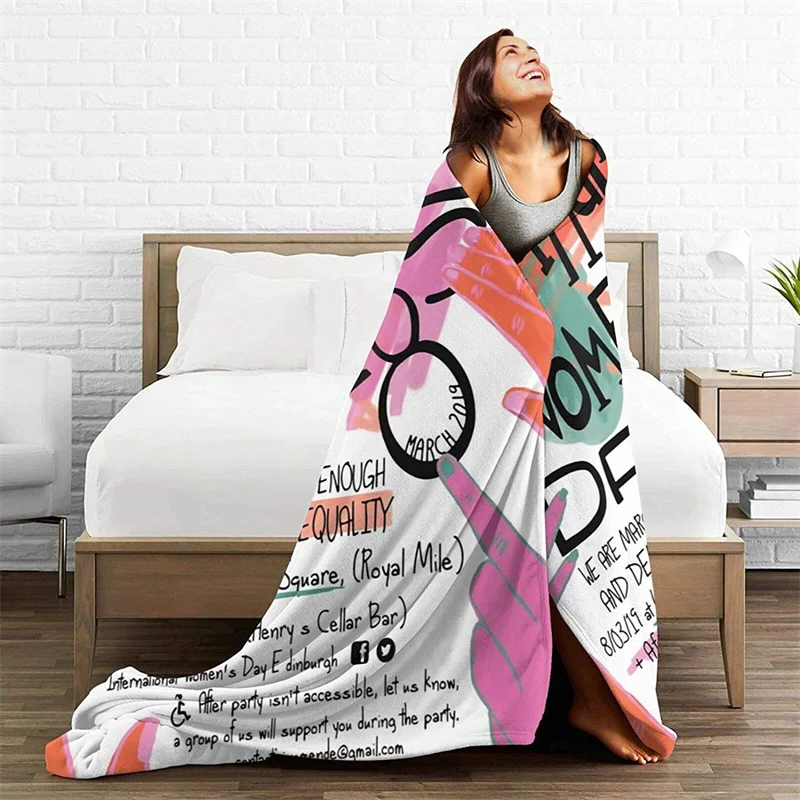 

Happy Womens Day Soft Plush Gift Flannel Microfiber Fleece Bedspread Sherpa 3D-Printed Blanket Couch Bedroom Decorative