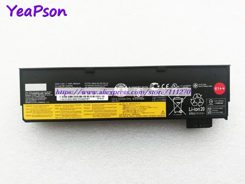 Оригинальный аккумулятор Yeapson 01AV427 01AV428 01AV492 SB10K97584 10 8 В 6600 мАч для ноутбука Lenovo
