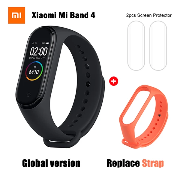 Original Xiaomi Mi Band 4 Smart Wristband 3 Color AMOLED Screen Mi Band 4 Global version Heart Rate Fitness Music Bracelet - Цвет: GB add Orange 2 Film