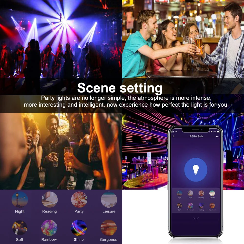 V18 Смарт WI-FI Светодиодная лампа RGB + W 6 Вт E27 затемнения светильник телефон