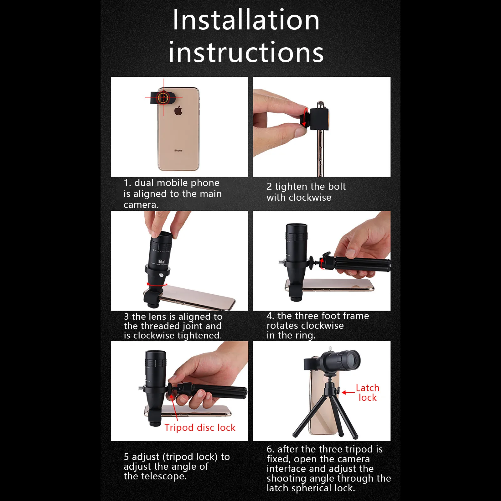

16X High Power HD Monocular Telephoto Metal Tripod+ Clip Outdoor Mobile Phone Camera Monocular Lens Pocket Telescope