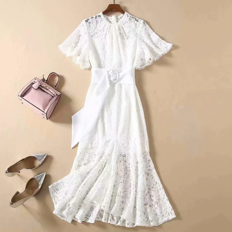 Женское кружевное платье с юбкой годе дизайнерское подиумное расклешенным