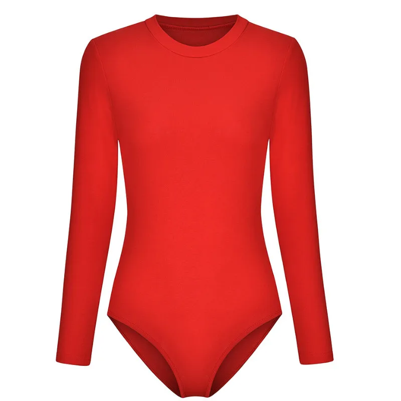 Женское облегающее боди с длинным рукавом черно белое хлопковое круглым вырезом