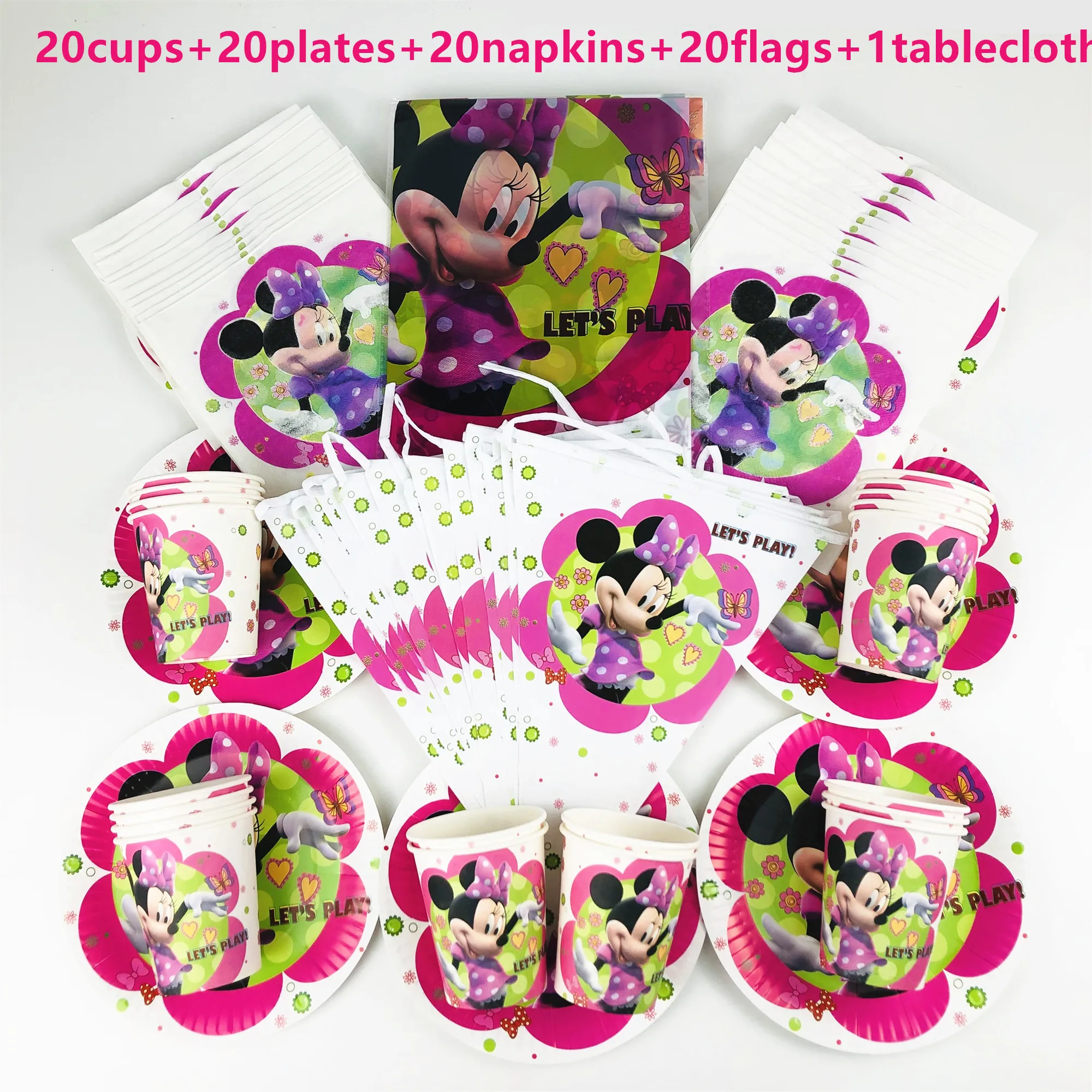 Тема Диснея Минни Мауса одноразовая посуда 81 шт. бумажные чашки + тарелки