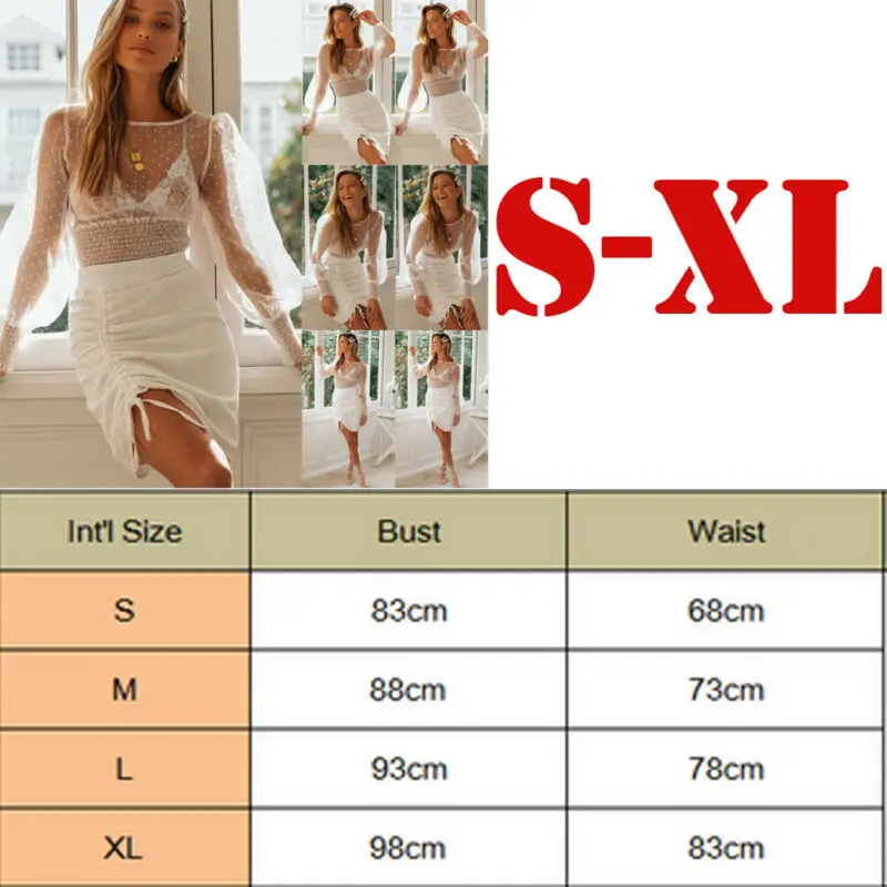 

Women See-through Sheer Blouse Polka Dot Long Puff Sleeve Shirts Transparent Ladies Sexy Blouses Party Clubwear White Blouses