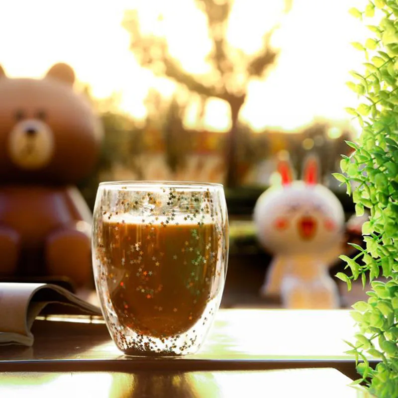 Прозрачная стеклянная кофейная чашка с двойным дном термостойкая винная